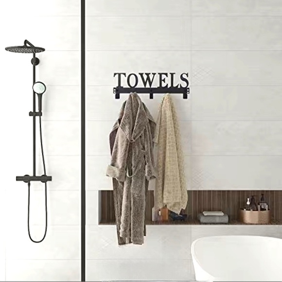 Over The Door Towel Rack Bathroom Organizer; Over The Door 5 Hooks Door Hanger - Picture 4 of 6